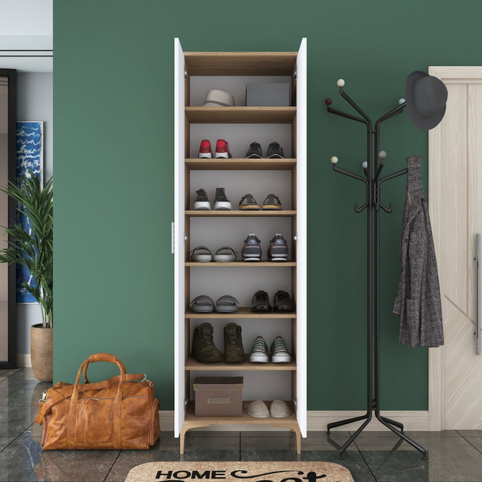 Hanah Home EA116 -2746 Recibidor de Entrada Elegante Nogal y Blanco 60x198x37.5cm